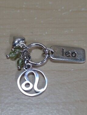 Sterling Silver/Stainless Steel August Symbol•Leo•Peridot•Heart Charm Cluster